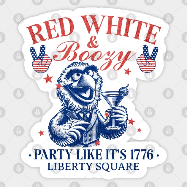 Red White and BOOZY Liberty Square Party like it's 1776 Sticker by Joaddo